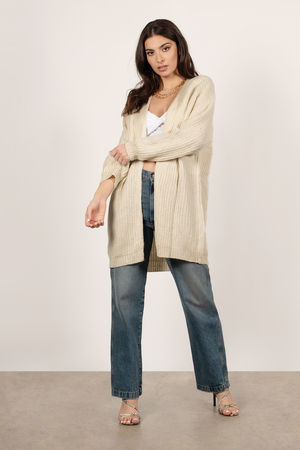 Cream Cardigan Beige Tunic Cardigan Cable Knit Cardigan