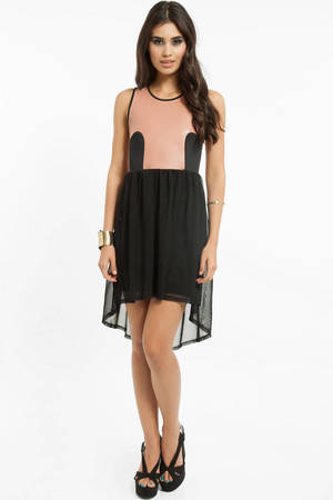 Pink & Black Dress - Mesh Ruffle Skirt Dress - Satin Dusty Pink Dress
