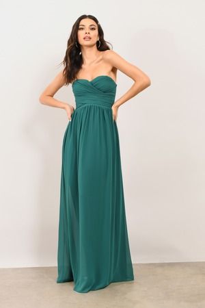 Green Maxi Dress - Sweetheart Neckline Strapless Dress - Emerald