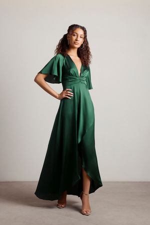 The Joy Of It Emerald Satin Twist High-Low Maxi Dress - $130 | Tobi US