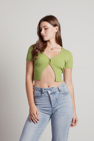 Green Knit Crop Top - Cropped Tank Top - Cropped Knit Top