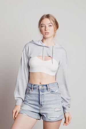 Beige Ultra Cropped Hoodie - Sweatshirt Hoodie - Long Sleeve Crop Top