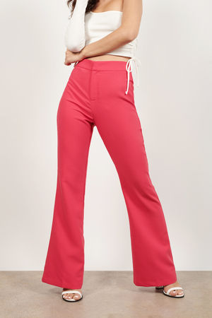 Pink Pants - Flared Front Zipper Closure Pants - Hot Pink Pants