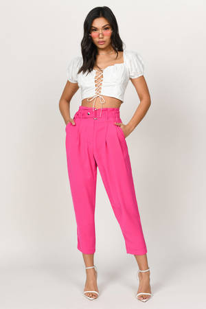 Pink paperbag pants - SD67 Pink, Size L (40) | Wasserman.eu