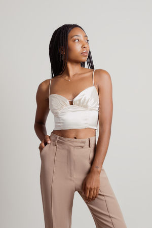White Crop Top - Strapless Fitted Crop Top - Sexy Deep V Crop Top