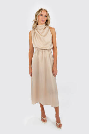 Zenia Khaki Stripe Striped Color Backless Lace Up Knitted Maxi