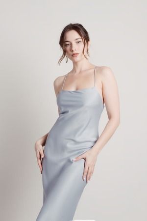 Satin Strapless Slip Dress in Light Blue