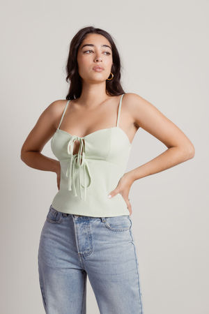 Intimately Free People Satin Green Lace Crop Tank Top Cami Tie S