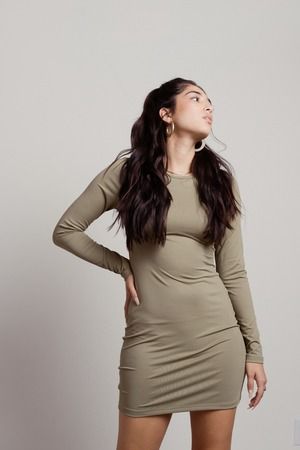  SHIBEVER Women's Long Sleeve Dress: Midi Casual V Neck Dresses  Twist Front Waist Ribbed Knit Bodycon Slit Cocktail Party Dress Brown S :  Clothing, Shoes & Jewelry
