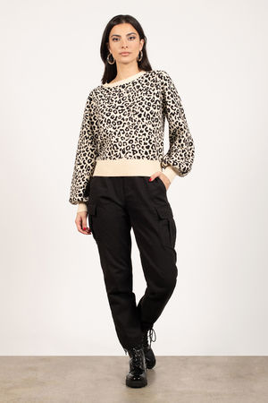 Multi Colour Sweater - Leopard Print Sweater - Cuff Sleeves Sweater