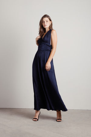 Dress Maxi Slip Dress Dress - Blue Blue - Navy Satin