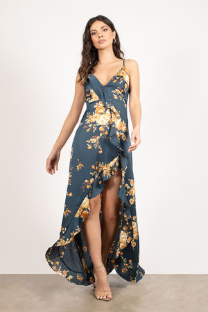 Nikita Navy Multi Floral Satin Maxi Dress - $120 | Tobi US