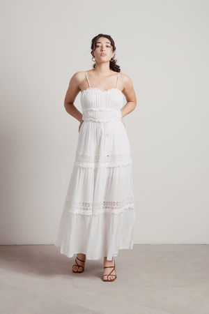 White Maxi Dress - Lace Crochet Dress - Tiered Maxi Dress