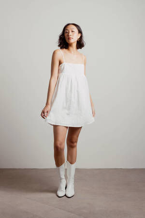 Cute White Mini Dress - Babydoll Dress - Off White Cut Out Dress