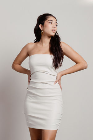Off White Dress - White Tube Dress - Sexy Pleather Dress