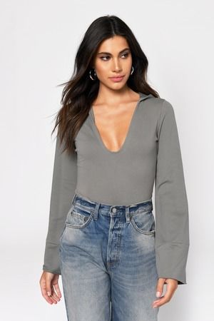 Women's Long-Sleeve V-Neck Sweater Bodysuit, Women's Clearance
