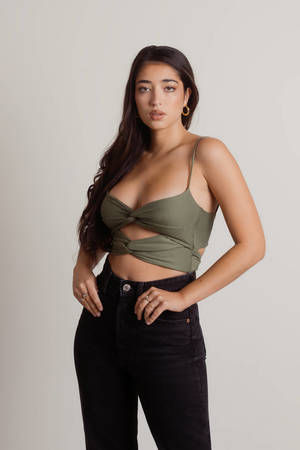 Green Twist Cami - Double Knot Top - Olive Crop Top
