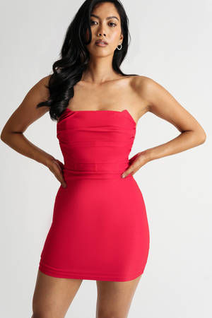 red strapless cocktail dresses