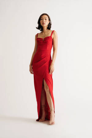 Keisha Red Velvet Strapless Surplice Maxi Dress - £104