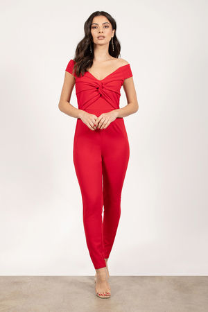 Red Jumpsuit With Cut Outs And Slits
