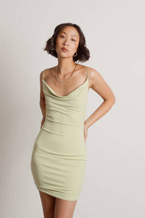 Sage Green Dress - Bodycon Mini Dress - Open Back Dress