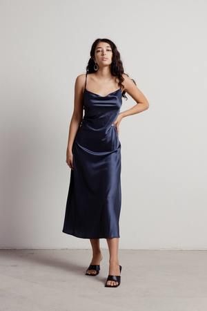 Slate Blue Dress - Satin Dress - Bodycon Dress - Wrap Dress - Lulus