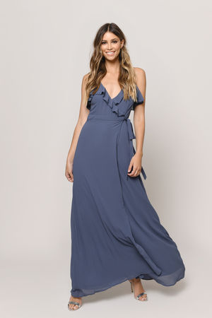 Shani Ruffle Trim Maxi Dress 2024 Blue Size 16 NWT