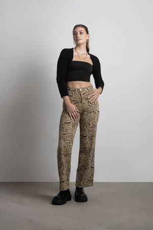 Multi Abstract Wide Leg Pants High Rise
