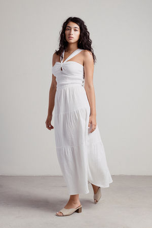 White Maxi Skirt - Textured Maxi Skirt - Front Ruched Maxi Skirt