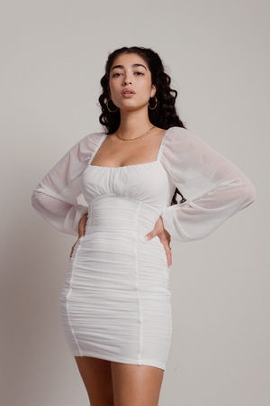White Dress - Long Sleeve Dress - Short White Dress