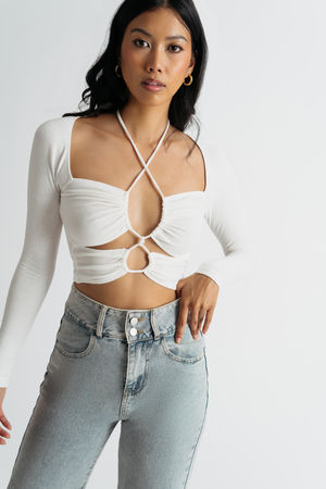 WEST OF MELROSE Tie Front Womens Top - WHITE