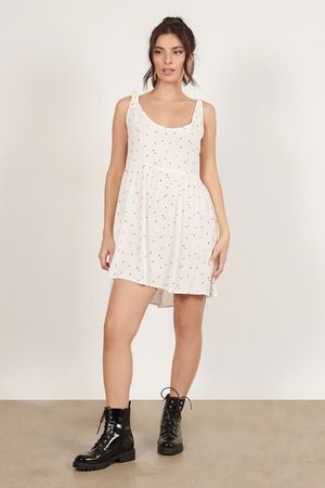 White Sleeveless Dress - Heart Print Dress - Mini Dress