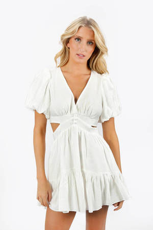 ワンピース overdue flair : 25SS / BABYDOLL MINI DRESS (PURE WHITE) Bardot Jovie Babydoll Mini Dress in Orchid White | REVOLVE