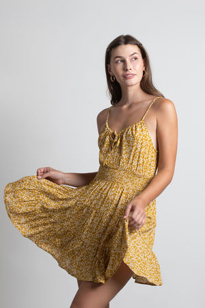 Yellow Ruffle Dress - Polka Dot Dress - Cute Cami Dress