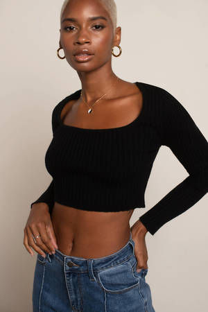 Tobi Tops  SoCal Plunging Ribbed Crop Top Black - Womens » OKTAN ITB