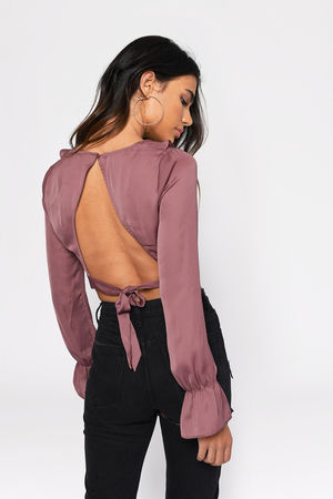 Shape Chocolate Brown Ribbed V Neck Long Sleeve Crop Top
