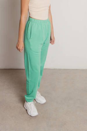 Green Pants - Elastic Waistband Pants - Sweatpants With Front Pockets