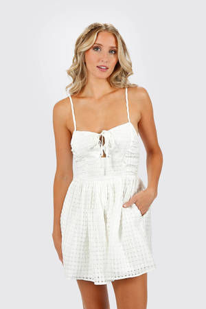 HOLLISTER White Summer Front Tie Eyelet Lace Rompe