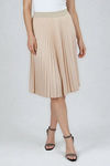 Subtle Poise Pleated Satin Midi Skirt - Beige