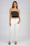 Act Cute Strapless Stripe Crop Top - Black