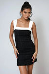 Baby Mine Tweed Square Neck Mini Dress - Black