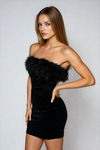 Break Free Velvet Feather Mini Dress - Black