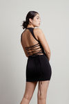 Brianna Black Strappy Back Lace Up Bodycon Dress