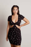 Bring It Black Floral Ribbed Cutout Bodycon Mini Dress