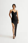 Came To Party Black Side Slit Bodycon Maxi Dress