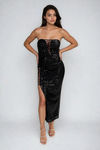 Divine Aura Lace Up Sequin Midi Dress - Black