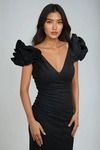 Drama Queen Glitter Ruffle Midi Dress - Black