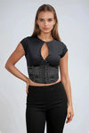 Edgy Allure Satin Corset Top - Black