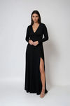 Evermore Elegance Long Sleeve Slit Maxi Dress - Black