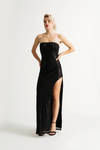 Feverish Black Strapless Sequin Bodycon Maxi Dress